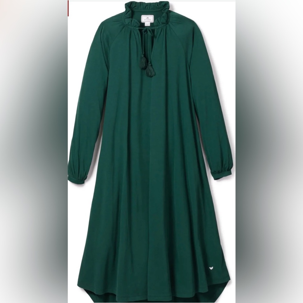 Petite Plume Women's Luxe Pima Cotton Garbo Nightgown in Evergreen - XS - Picture 2 of 5